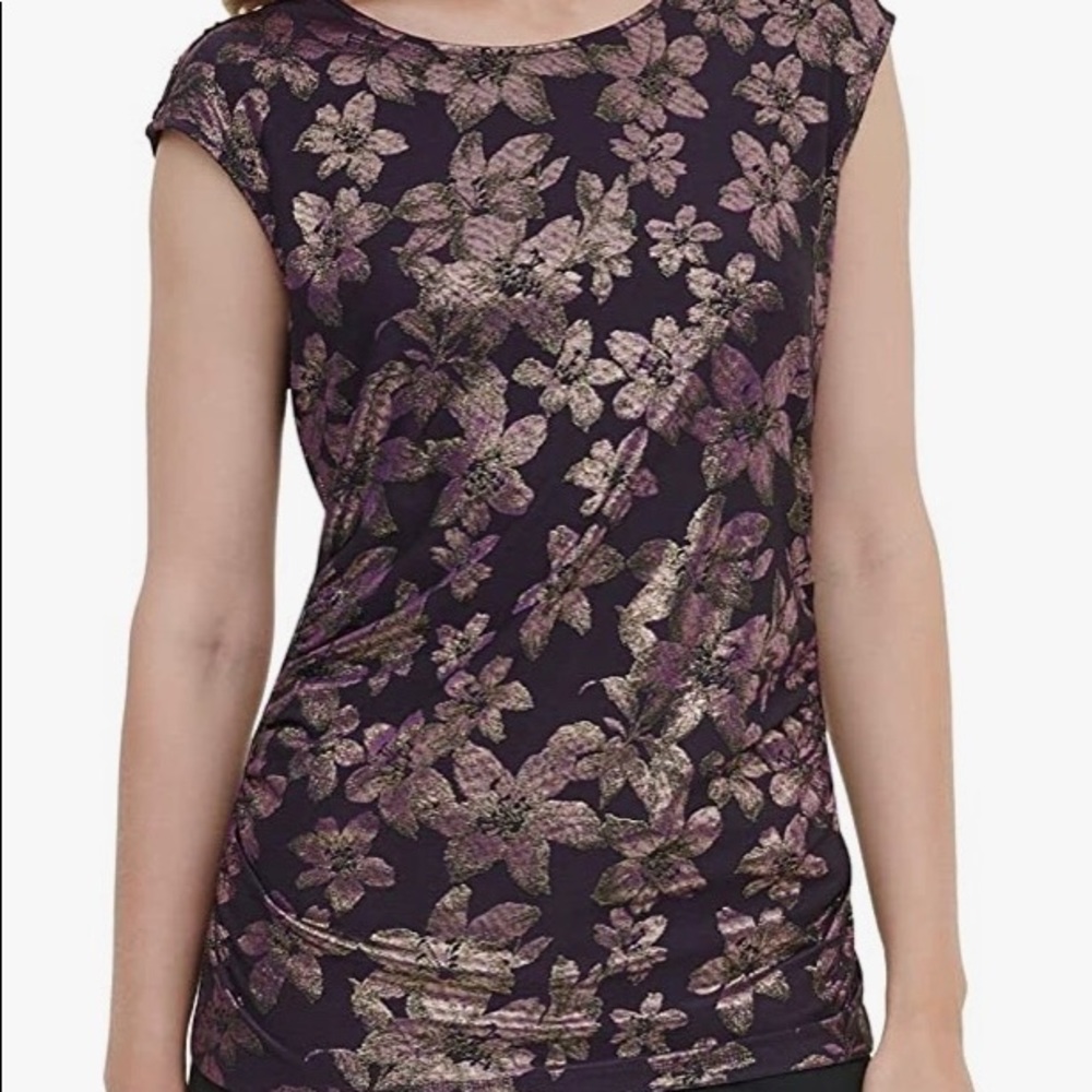 Calvin Klein Metallic Floral Top with Buttons - 2X
